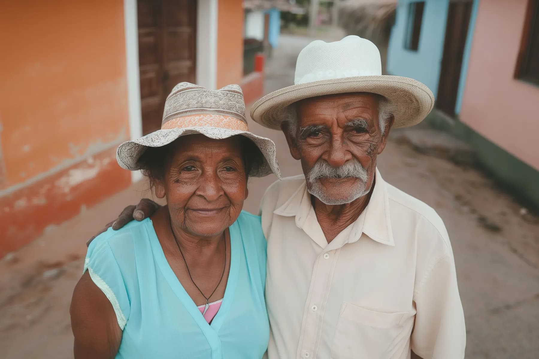 Elderly Couple Close Together on a Street