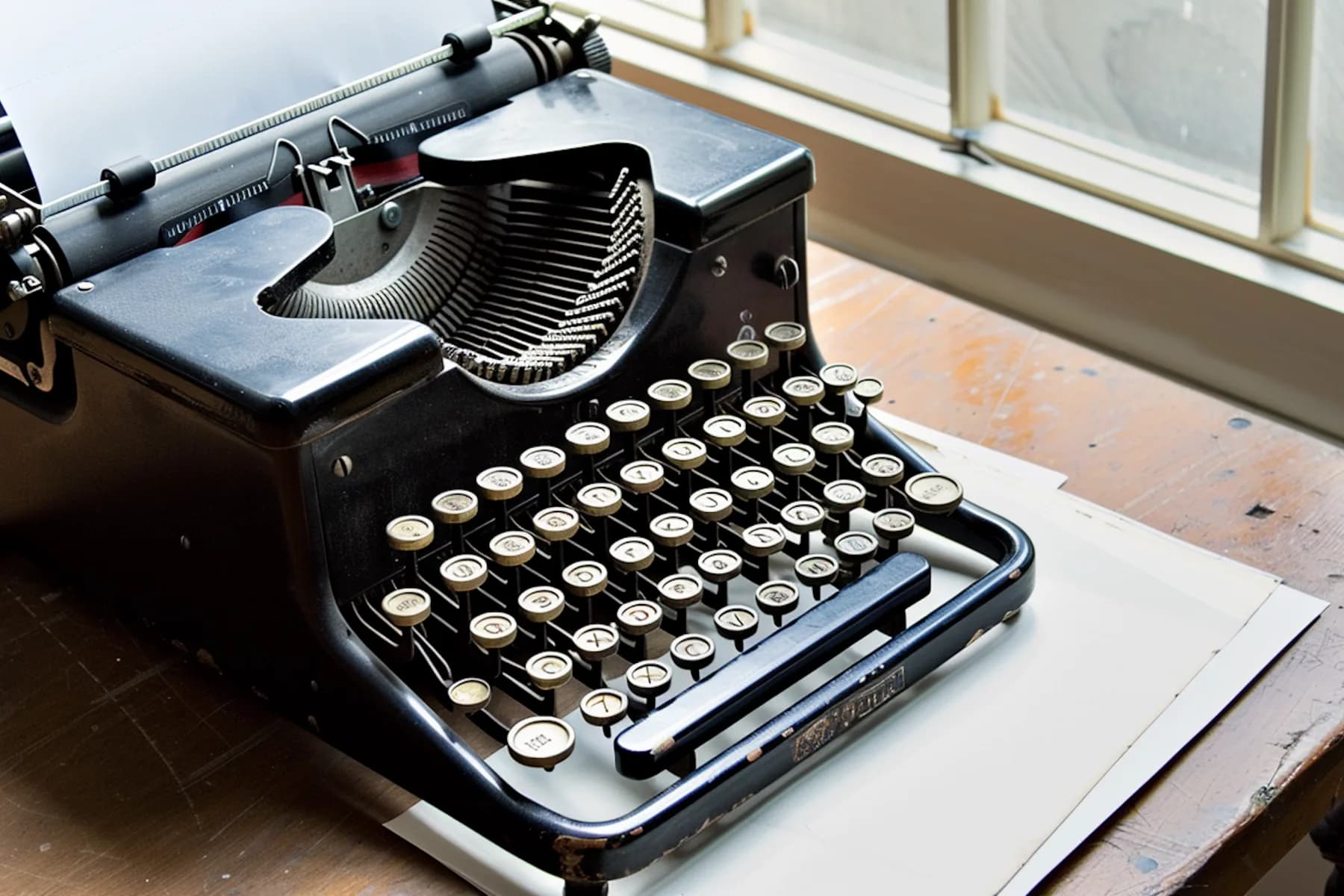 Vintage Typewriter on Wooden Desk